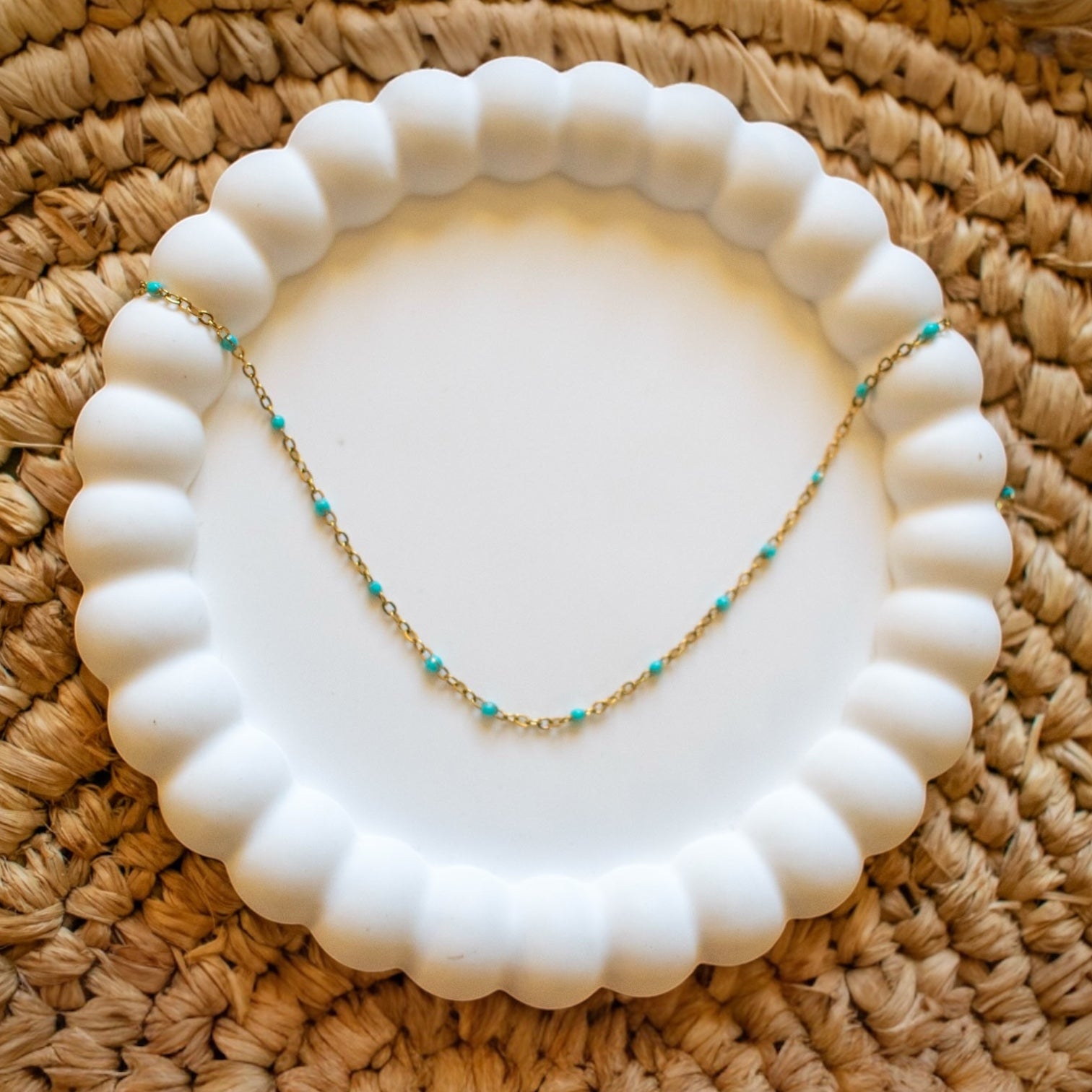 Chaîne perles bleues- Acier inoxydable