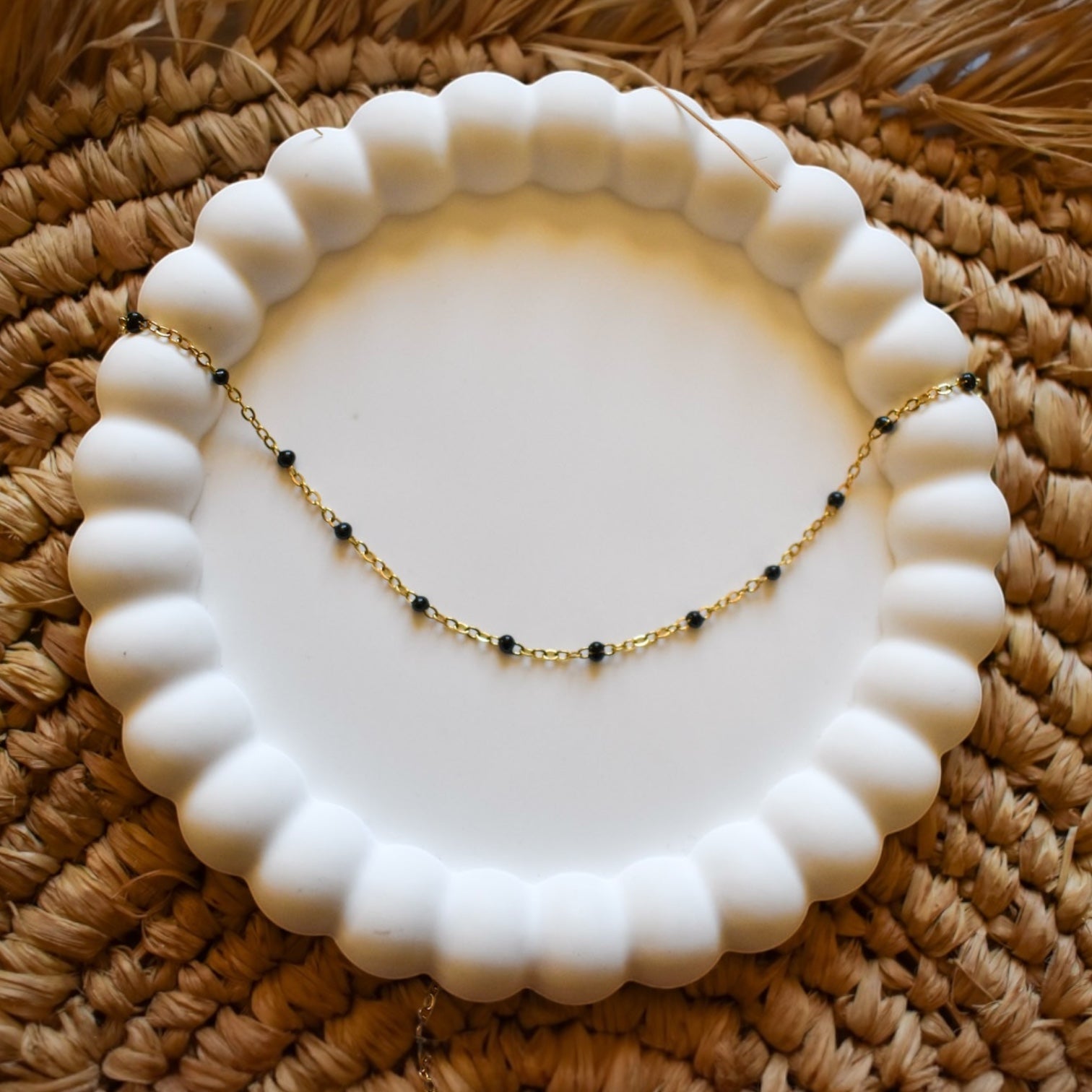 Chaîne perles noires - Acier inoxydable