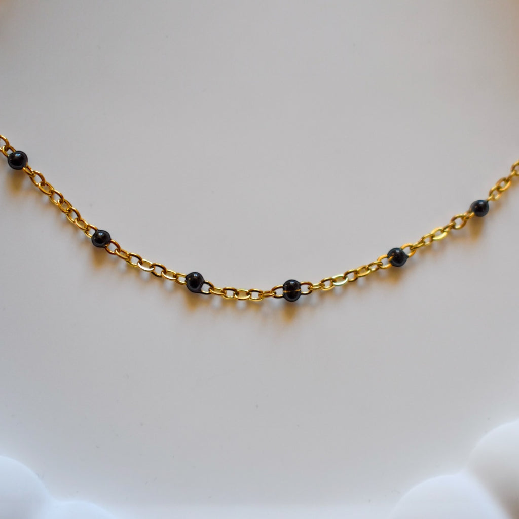 Chaîne perles noires - Acier inoxydable