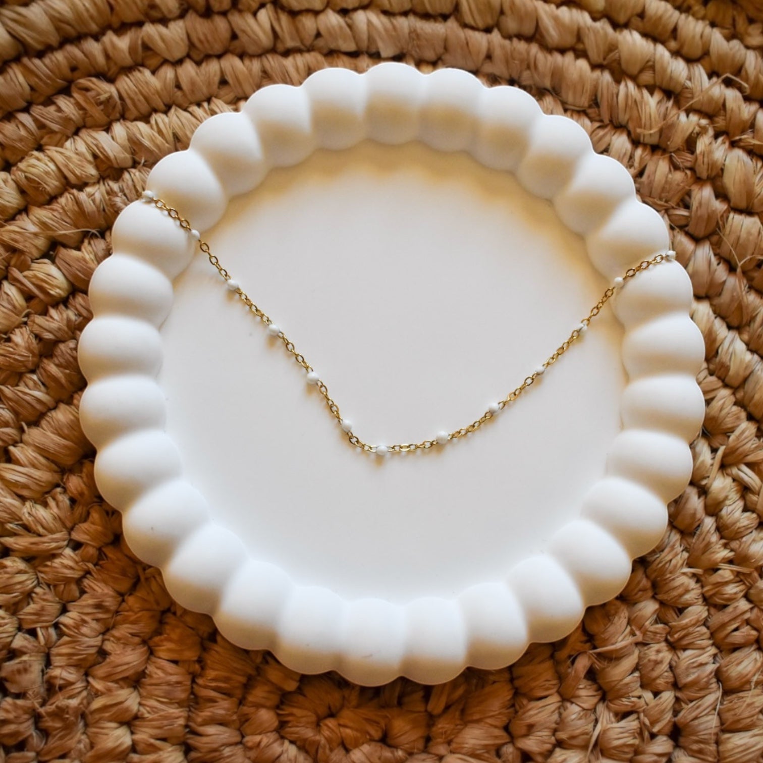 chaîne perles blanches - Acier inoxydable